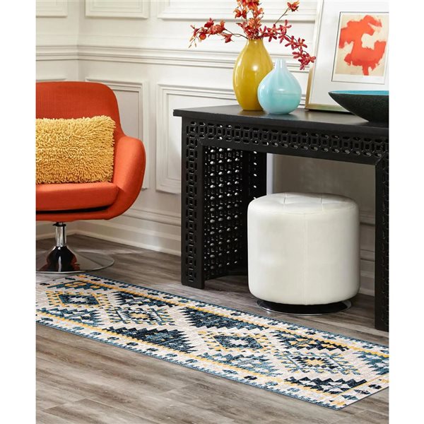 ECARPET Aqua Mosaic 2.5-ft x 8-ft Taupe and Blue Rectangular Runner