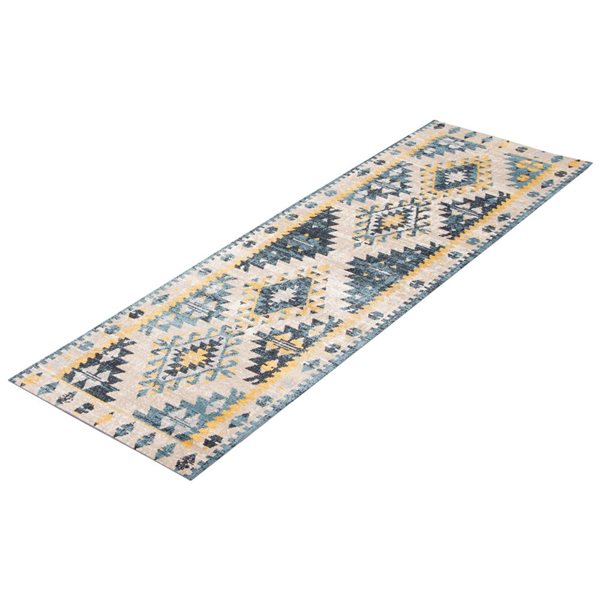 ECARPET Aqua Mosaic 2.5-ft x 8-ft Taupe and Blue Rectangular Runner