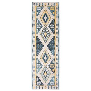 Tapis de passage Aqua Mosaic par ECARPET rectangulaire taupe et bleu de 2,5 pi x 8 pi