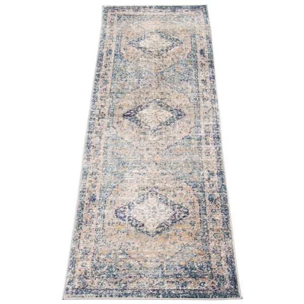 Tapis de passage Bolivia Bijar par ECARPET rectangulaire gris et bleu marine de 2 pi x 8 pi