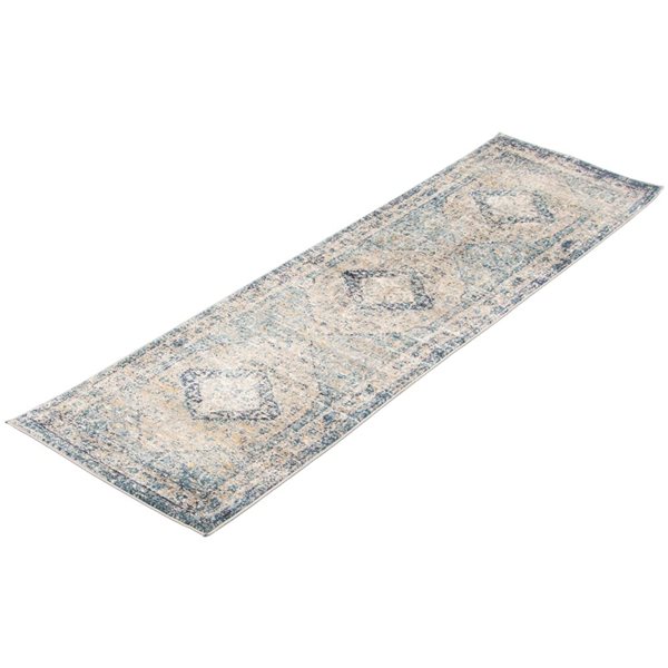 Tapis de passage Bolivia Bijar par ECARPET rectangulaire gris et bleu marine de 2 pi x 8 pi