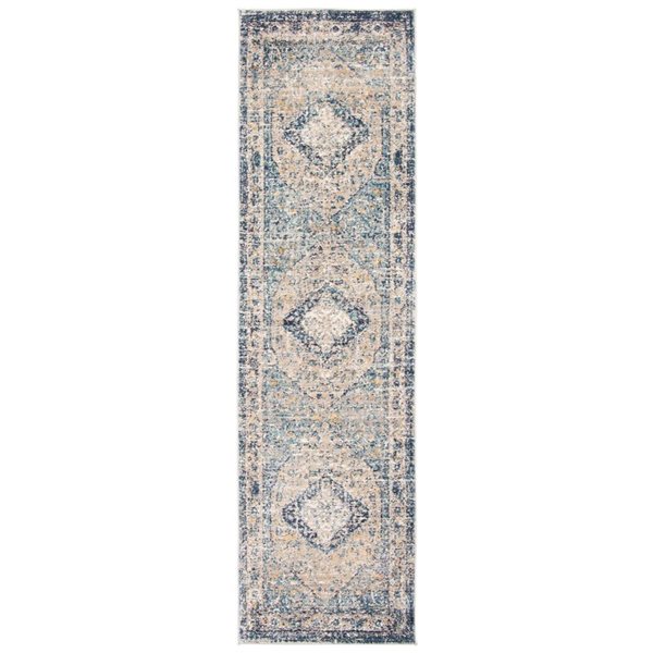 ECARPET Bolivia Bijar 2-ft x 8-ft Grey and Navy Blue Rectangular Runner