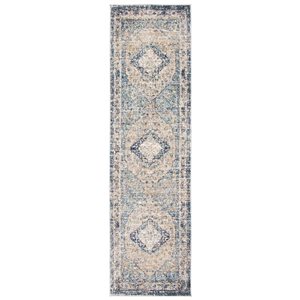 Tapis de passage Bolivia Bijar par ECARPET rectangulaire gris et bleu marine de 2 pi x 8 pi