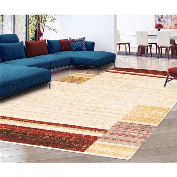 Tapis Ayla par ECARPET rectangulaire ivoire et rouge de 4 pi x 5,5 pi