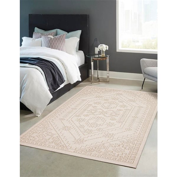 ECARPET Boheme 5-ft x 7-ft Beige Rectangular Area rug