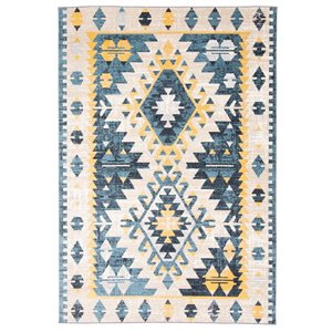 Tapis Aqua Mosaic par ECARPET rectangulaire taupe et bleu de 3 pi x 5 pi