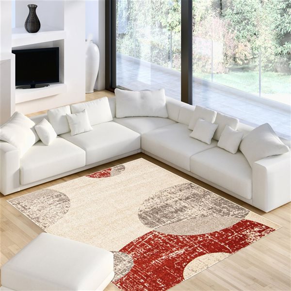 ECARPET Bellagio 6.5-ft x 9.5-ft Ivory and Red Rectangular Area rug