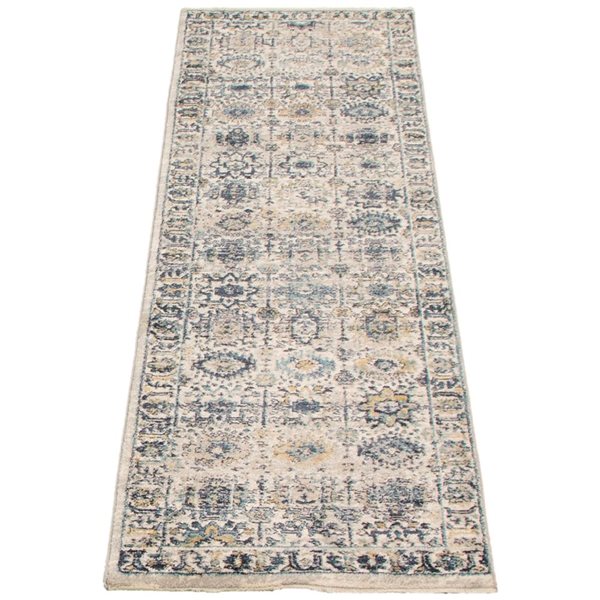 Tapis de passage Bolivia Yalameh par ECARPET rectangulaire ivoire et bleu de 2 pi x 8 pi