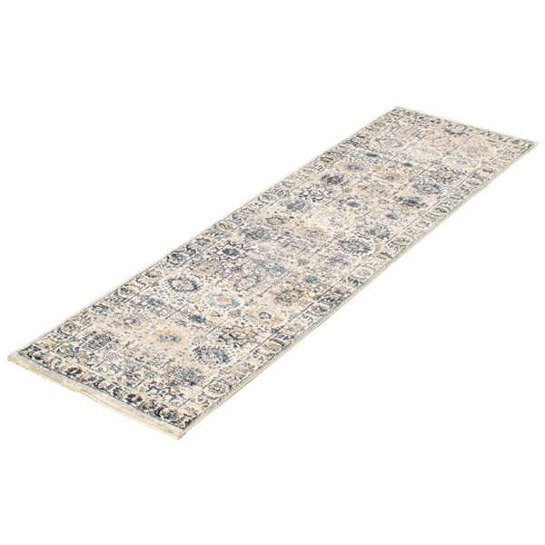 Tapis de passage Bolivia Yalameh par ECARPET rectangulaire ivoire et bleu de 2 pi x 8 pi