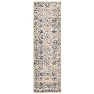 ECARPET Bolivia Yalameh 2-ft x 8-ft Ivory and Blue Rectangular Runner