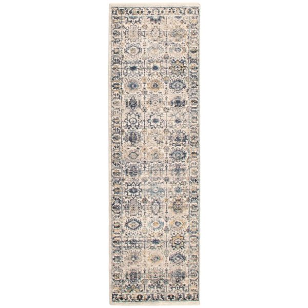 Tapis de passage Bolivia Yalameh par ECARPET rectangulaire ivoire et bleu de 2 pi x 8 pi