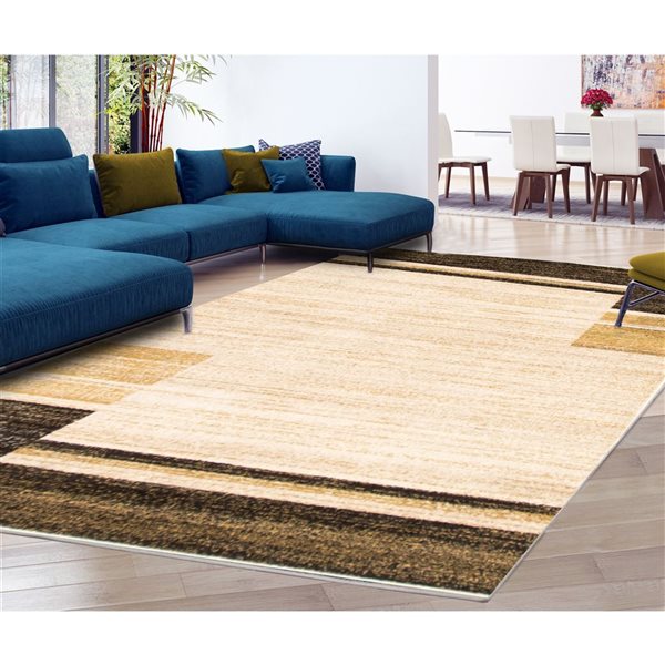 ECARPET Ayla 4-ft x 5.5-ft Ivory and Brown Rectangular Area rug