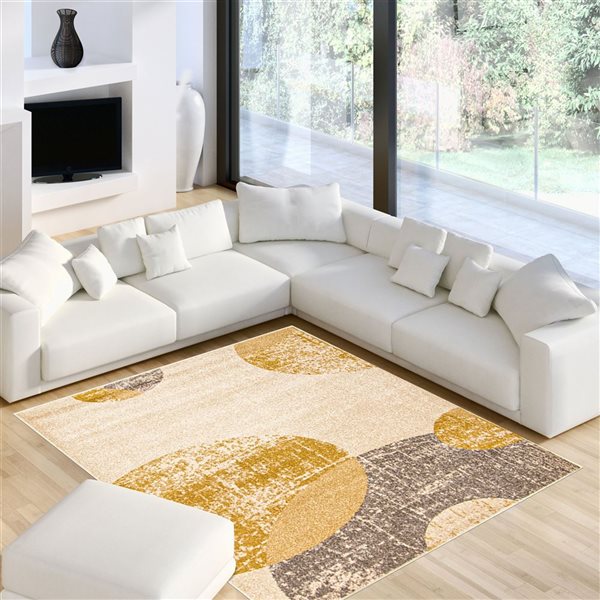 ECARPET Bellagio 6.5-ft x 9.5-ft Ivory and Gold Rectangular Area rug