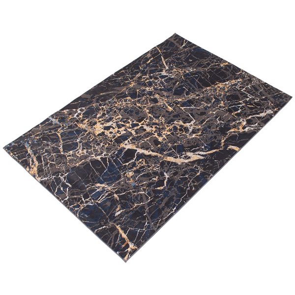 ECARPET Black Marble 8-ft x 10-ft Black Rectangular Area rug