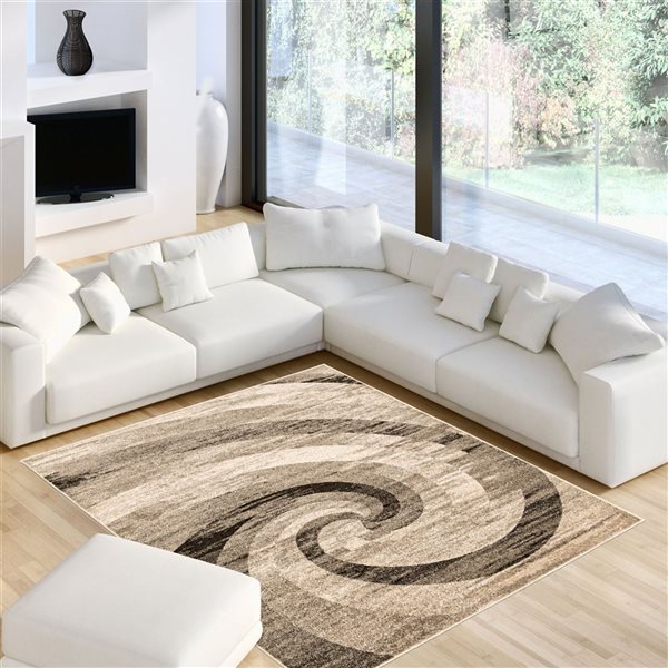 Tapis Cora par ECARPET rectangulaire ivoire et brun de 7,5 pi x 9,5 pi