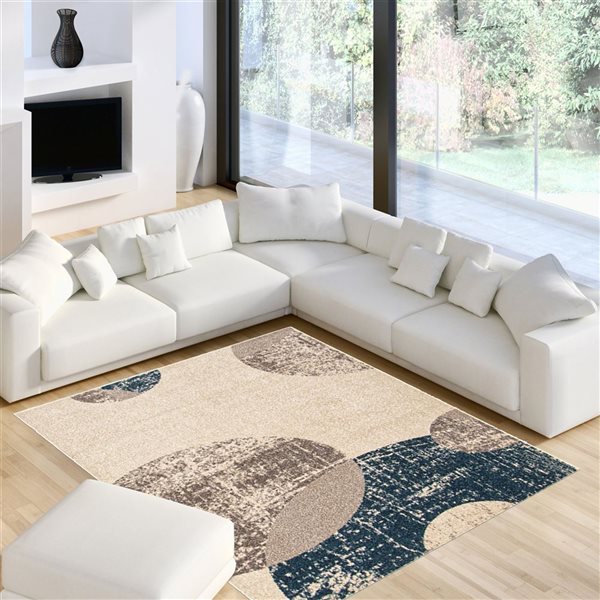 Tapis Bellagio par ECARPET rectangulaire ivoire et bleu de 7,5 pi x 9,5 pi