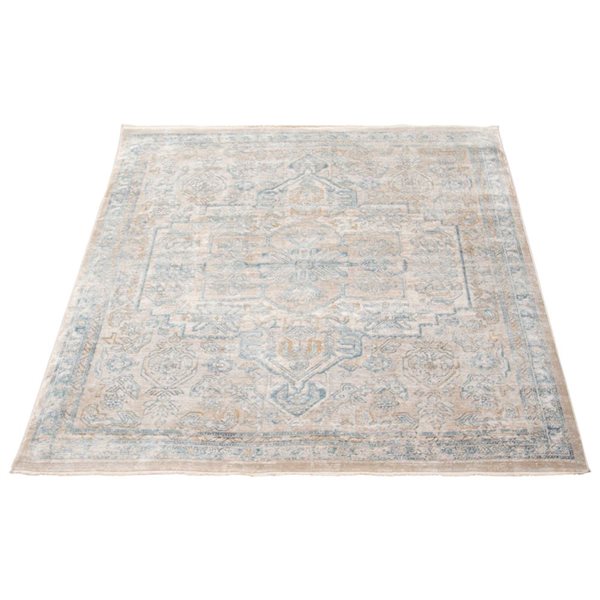 Tapis Bahama Heriz par ECARPET rectangulaire beige et bleu de 5,25 pi x 6,5 pi