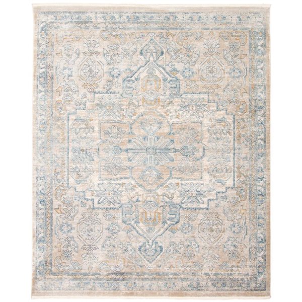 ECARPET Bahama Heriz 5.25-ft x 6.5-ft Beige and Blue Rectangular Area rug