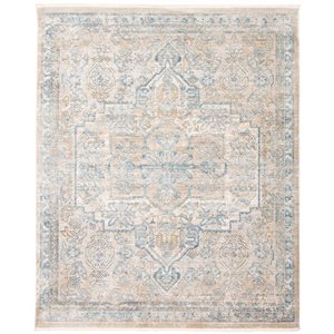 ECARPET Bahama Heriz 5.25-ft x 6.5-ft Beige and Blue Rectangular Area rug