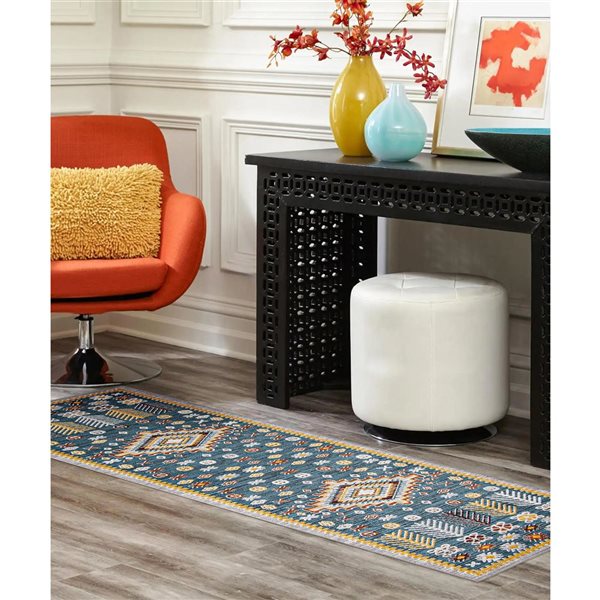 ECARPET Aqua Gypsy 2.5-ft x 8-ft Blue Rectangular Runner