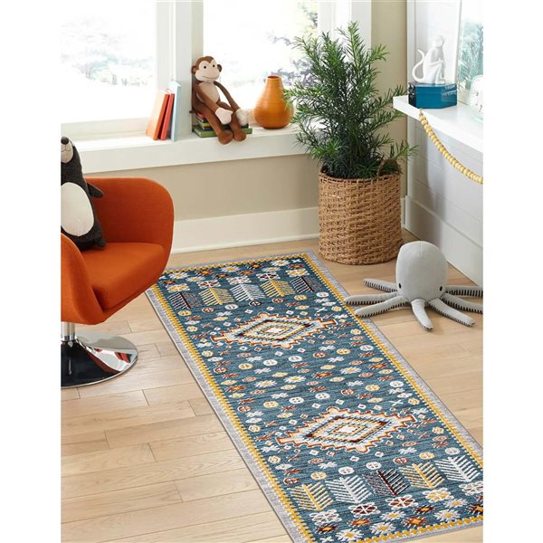 ECARPET Aqua Gypsy 2.5-ft x 8-ft Blue Rectangular Runner