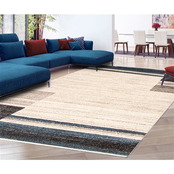 Tapis Ayla par ECARPET rectangulaire ivoire et bleu de 4 pi x 5,5 pi