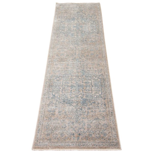ECARPET Bahama Heriz 3-ft x 10-ft Beige and Blue Rectangular Runner
