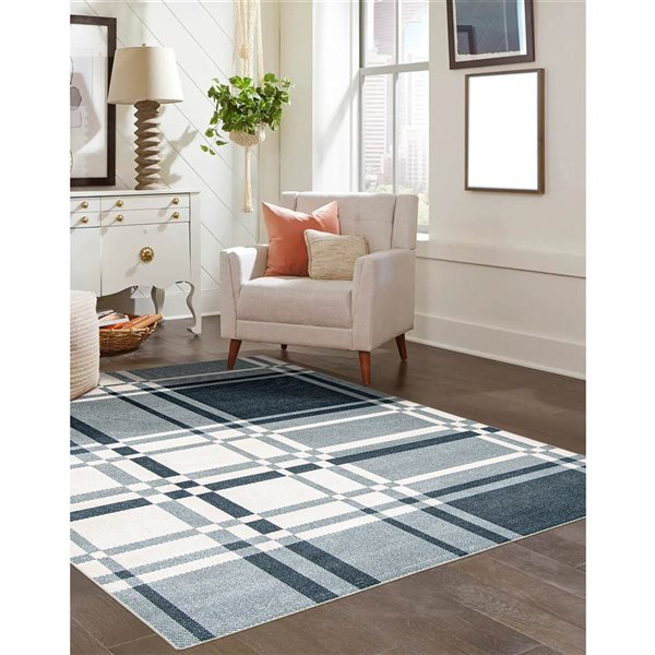 Tapis Aqua Roma par ECARPET rectangulaire bleu de 8 pi x 10 pi