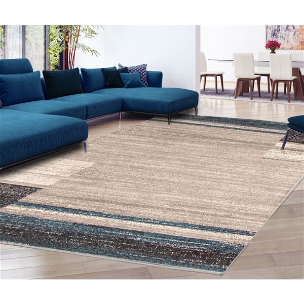 ECARPET Ayla 4-ft x 5.5-ft Grey and Blue Rectangular Area rug