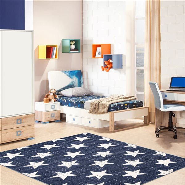 ECARPET Angel 4-ft x 5.5-ft Navy Blue Rectangular Area rug