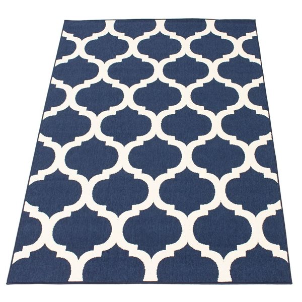 ECARPET Cambridge 4-ft x 5.5-ft Navy Blue and Ivory Rectangular Area rug