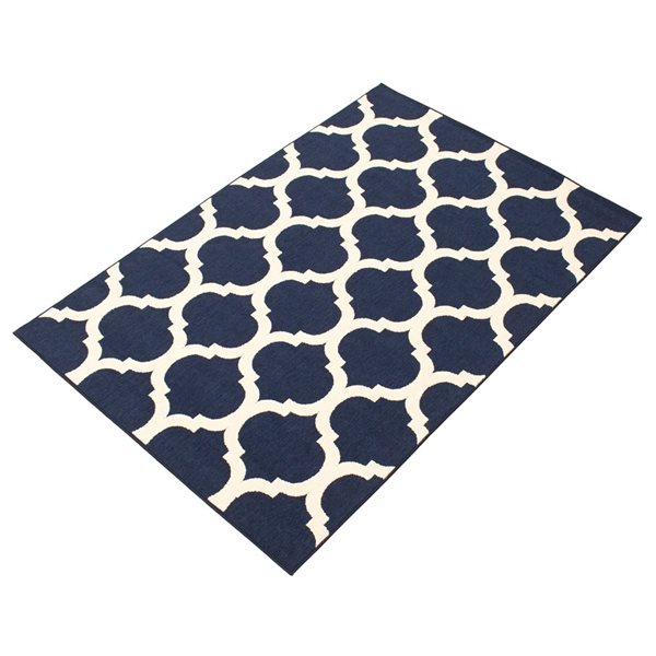 ECARPET Cambridge 4-ft x 5.5-ft Navy Blue and Ivory Rectangular Area rug