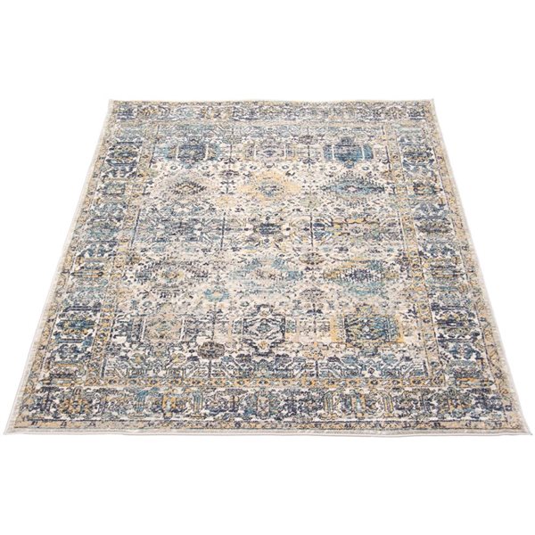 Tapis Bolivia Yalameh par ECARPET rectangulaire ivoire et bleu de 6,5 pi x 8 pi