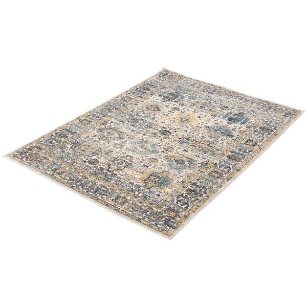 Tapis Bolivia Yalameh par ECARPET rectangulaire ivoire et bleu de 6,5 pi x 8 pi