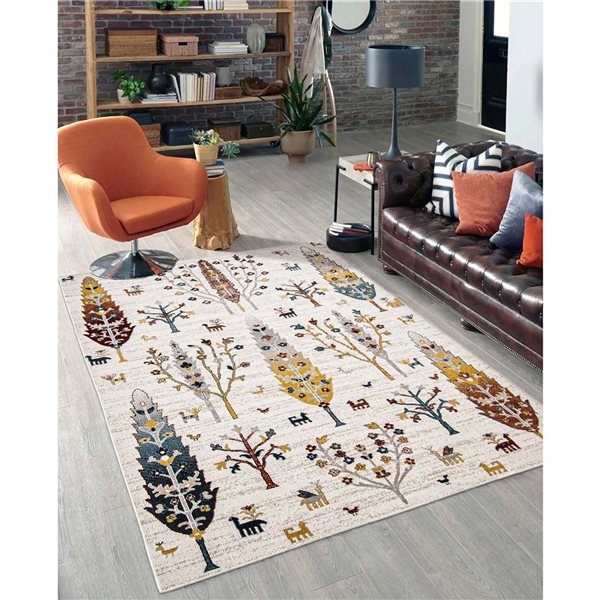 ECARPET Aqua Pine 3-ft x 5-ft Ivory Rectangular Area rug