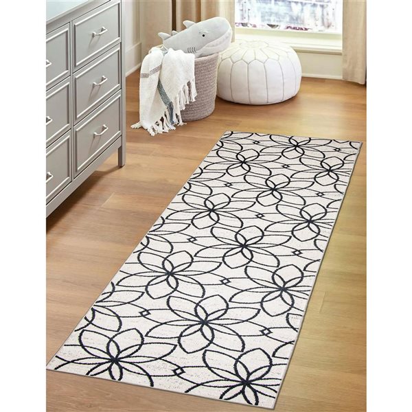 ECARPET Aqua Terali 2.5-ft x 8-ft Ivory Rectangular Runner