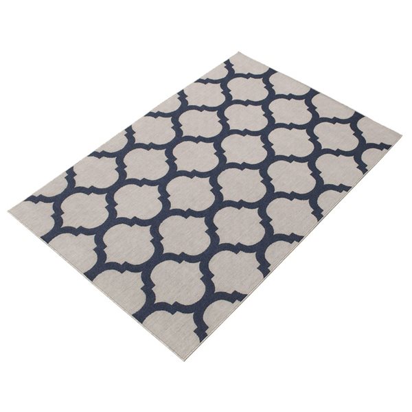 ECARPET Cambridge 6.5-ft x 9.5-ft Grey and Navy Blue Rectangular Area rug