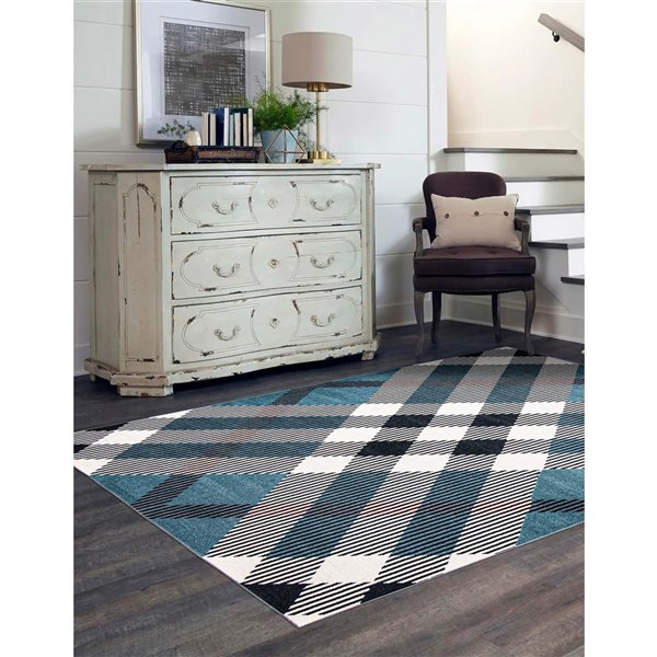 Tapis Aqua Kors par ECARPET rectangulaire bleu de 5 pi x 7 pi