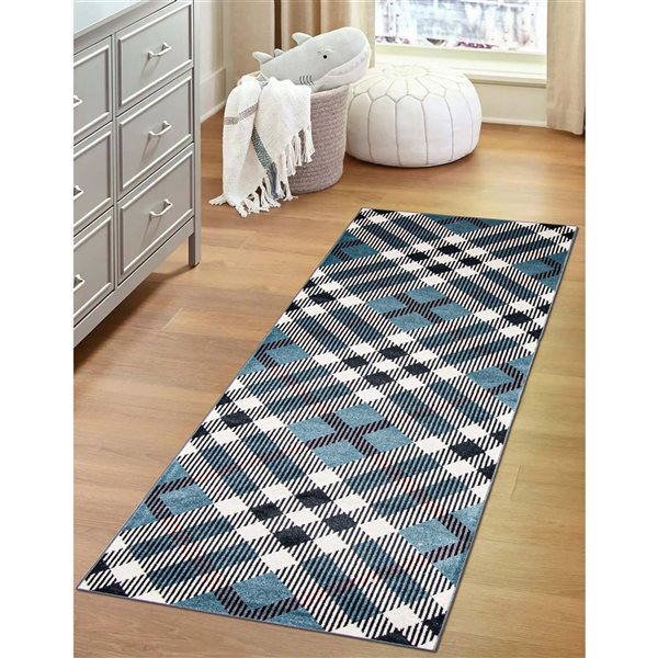 Tapis de passage Aqua Kors par ECARPET rectangulaire bleu de 2,5 pi x 8 pi