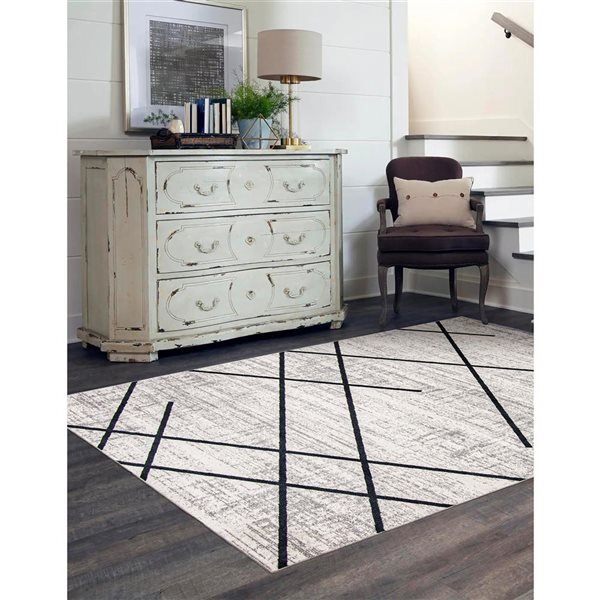 ECARPET Aqua Damali 5-ft x 7-ft Ivory and Blue Rectangular Area rug