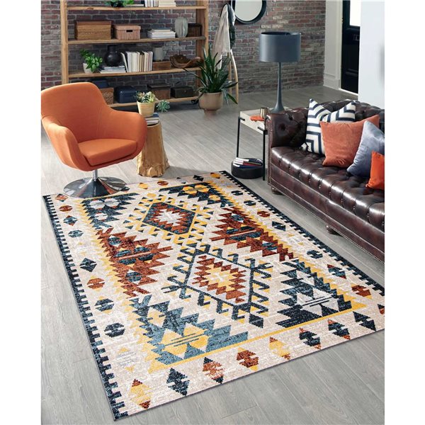 ECARPET Aqua Mosaic 5-ft x 7-ft Taupe and Copper Rectangular Area rug