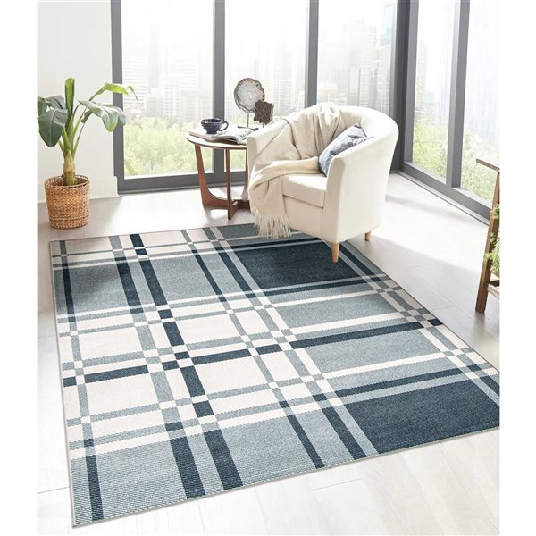 Tapis Aqua Roma par ECARPET rectangulaire bleu de 3 pi x 5 pi