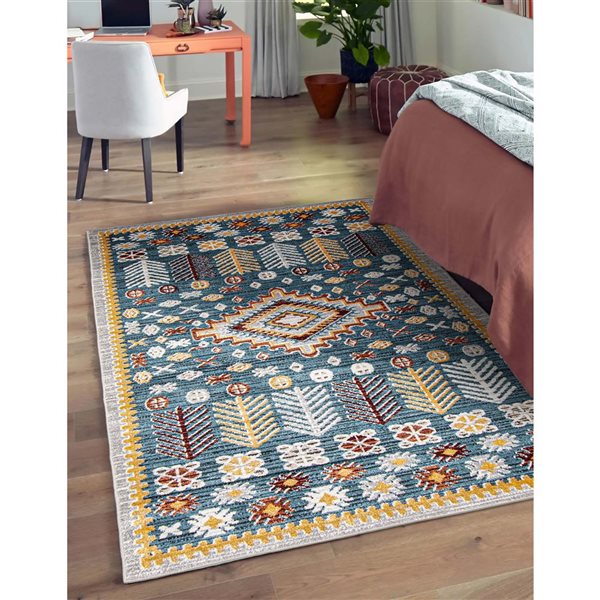 Tapis Aqua Gypsy par ECARPET rectangulaire bleu de 8 pi x 10 pi