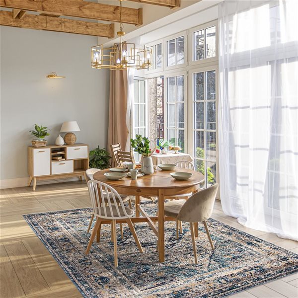 ECARPET Bolivia Bijar 5.25-ft x 7.5-ft Grey and Navy Blue Rectangular Area rug