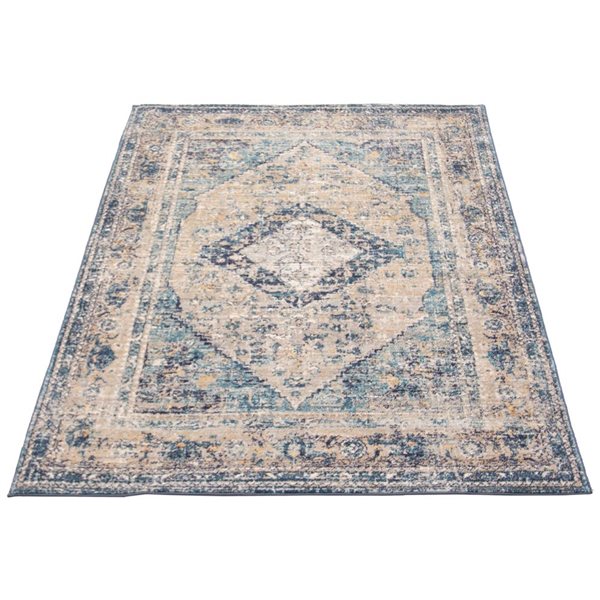 ECARPET Bolivia Bijar 5.25-ft x 7.5-ft Grey and Navy Blue Rectangular Area rug