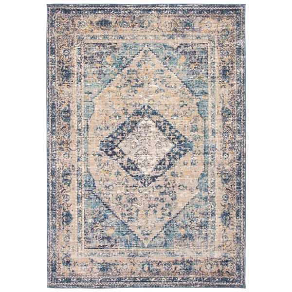 ECARPET Bolivia Bijar 5.25-ft x 7.5-ft Grey and Navy Blue Rectangular Area rug