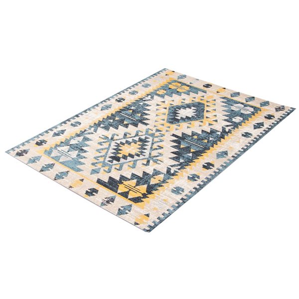 Tapis Aqua Mosaic par ECARPET rectangulaire taupe et bleu de 5 pi x 7 pi