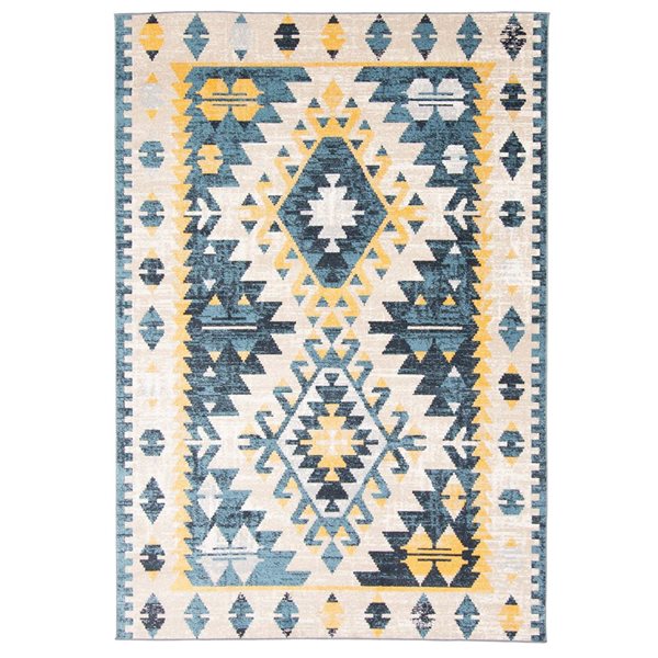 Tapis Aqua Mosaic par ECARPET rectangulaire taupe et bleu de 5 pi x 7 pi