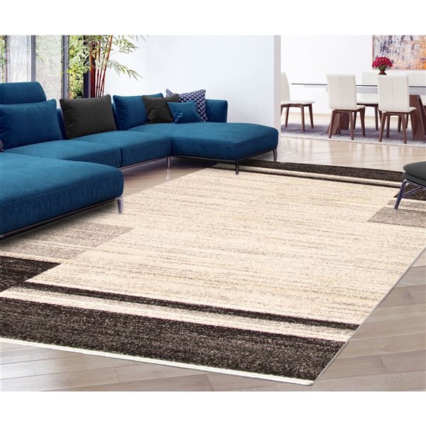 ECARPET Ayla 4-ft x 5.5-ft Ivory and Taupe Rectangular Area rug