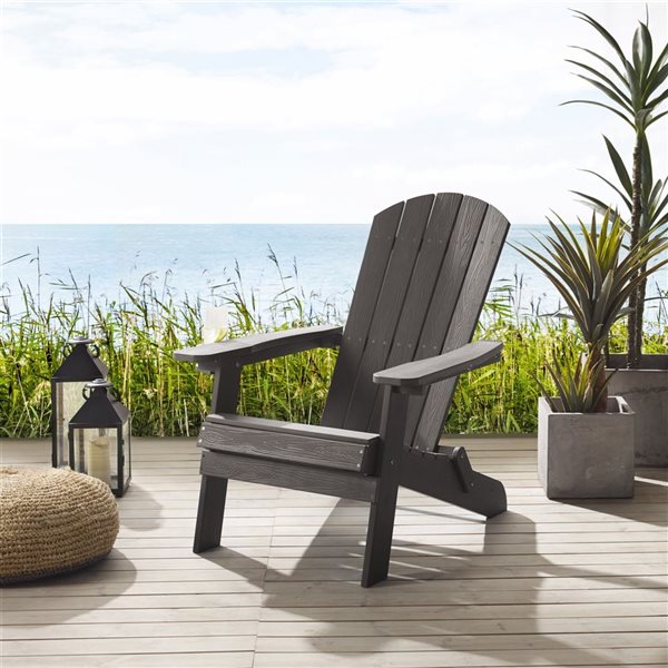 Inspired Home Kamya Black Plastic Stationary Adirondack Chair
